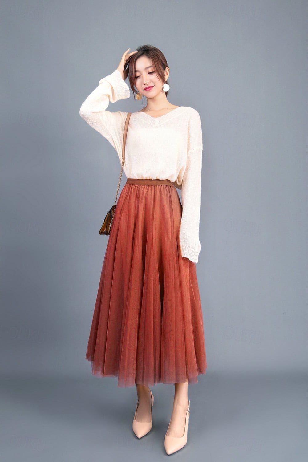 Jupe Longue Terracotta en Tulle