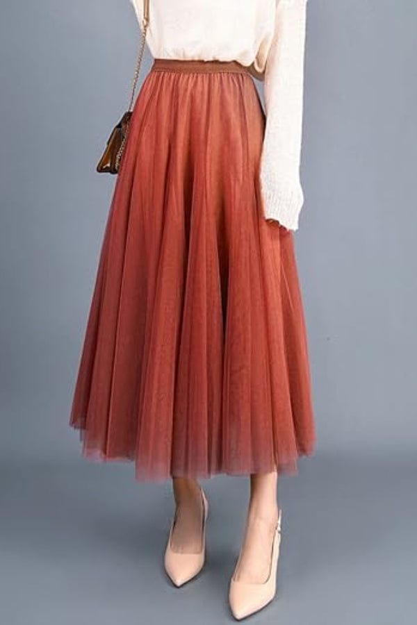 Jupe Longue Terracotta en Tulle