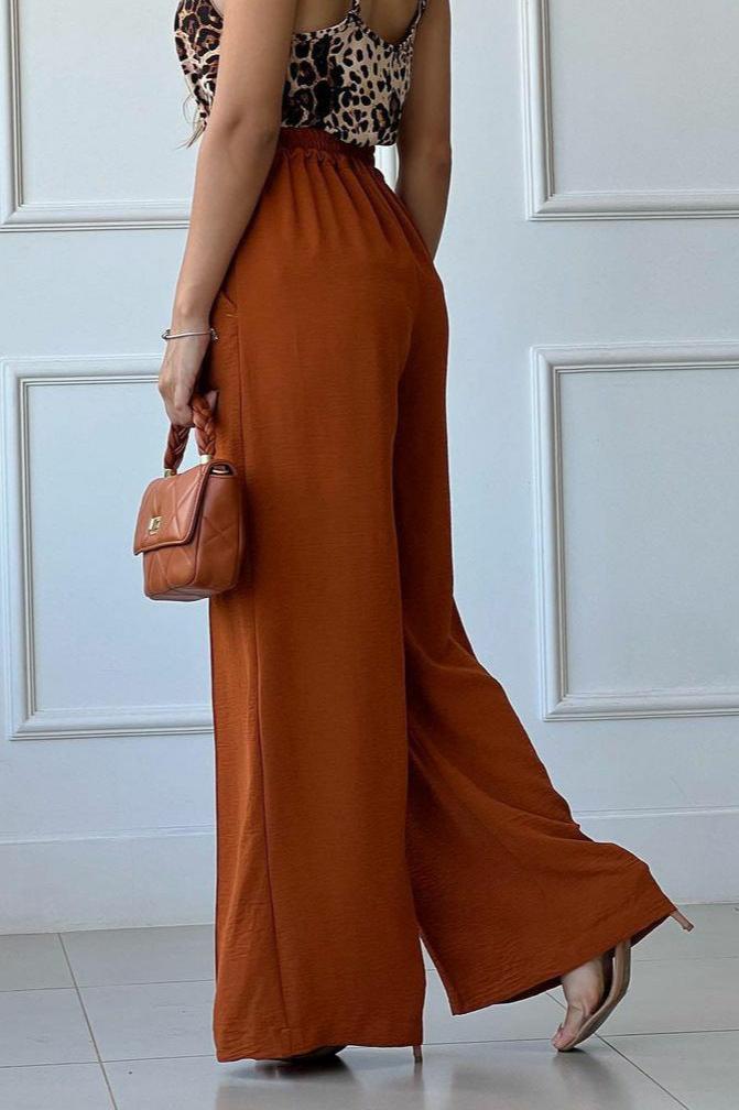 Pantalon Taille Haute Terracotta