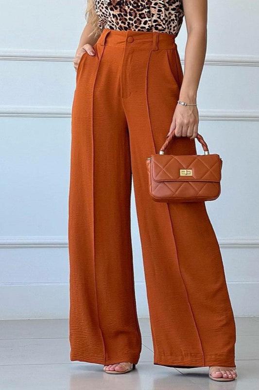 Pantalon Taille Haute Terracotta
