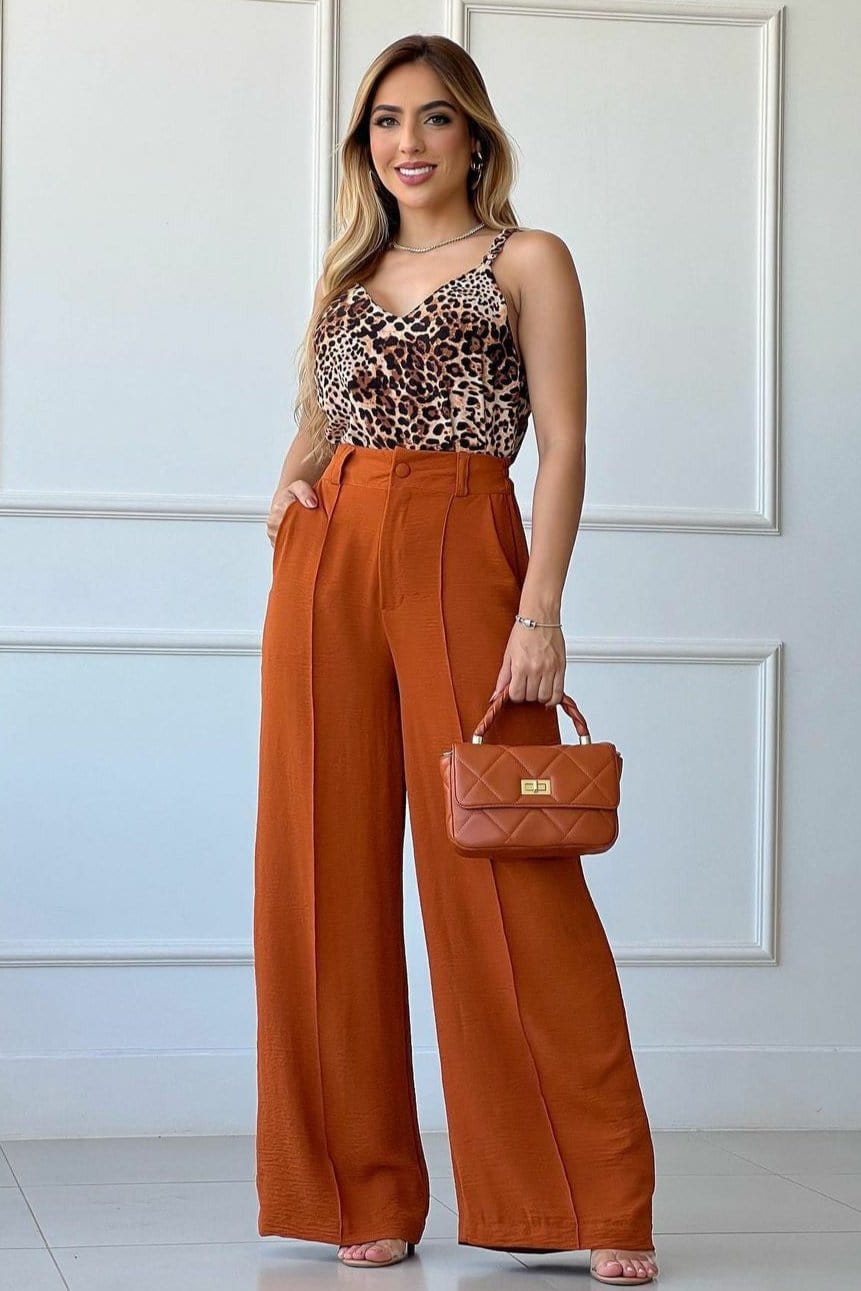 Pantalon Taille Haute Terracotta