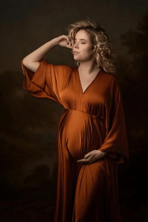 Robe de Grossesse Terracotta à Manches Longues