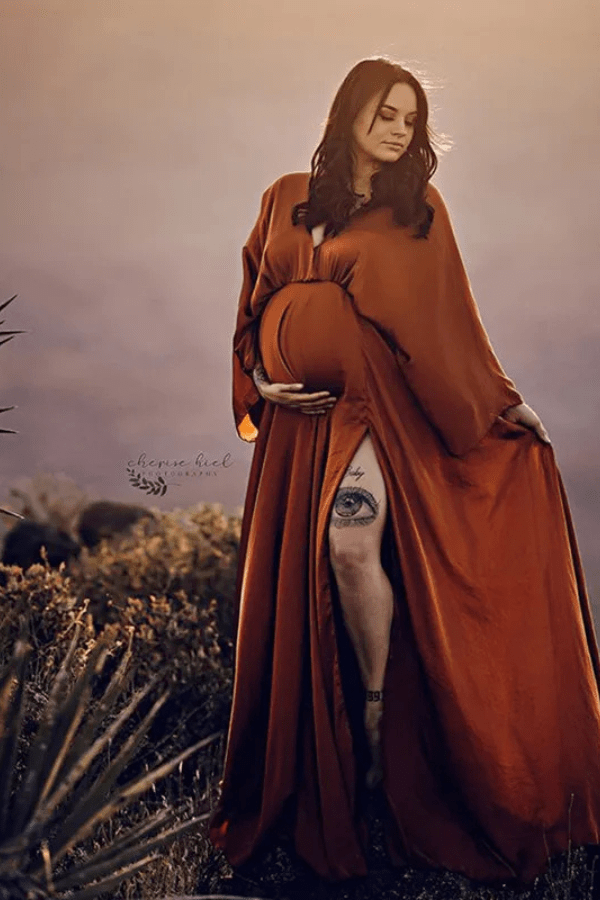 Robe de Grossesse Terracotta à Manches Longues