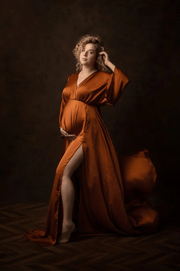 Robe de Grossesse Terracotta à Manches Longues