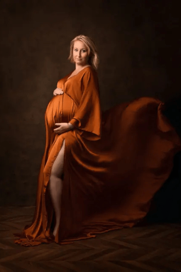 Robe de Grossesse Terracotta à Manches Longues