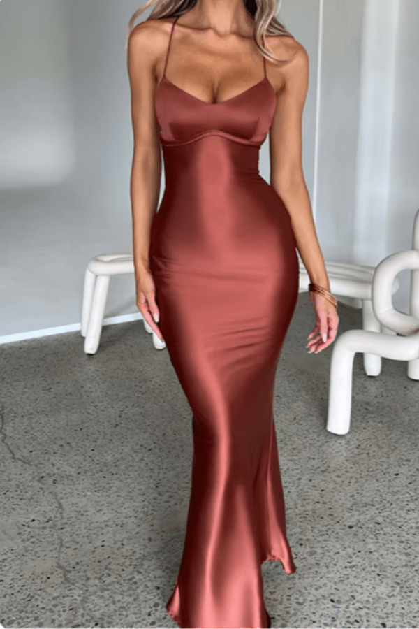 Robe en Satin Terracotta